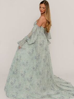 Worth Collective - Delilah Maxi Dress with Train in Muted Sage Floral
